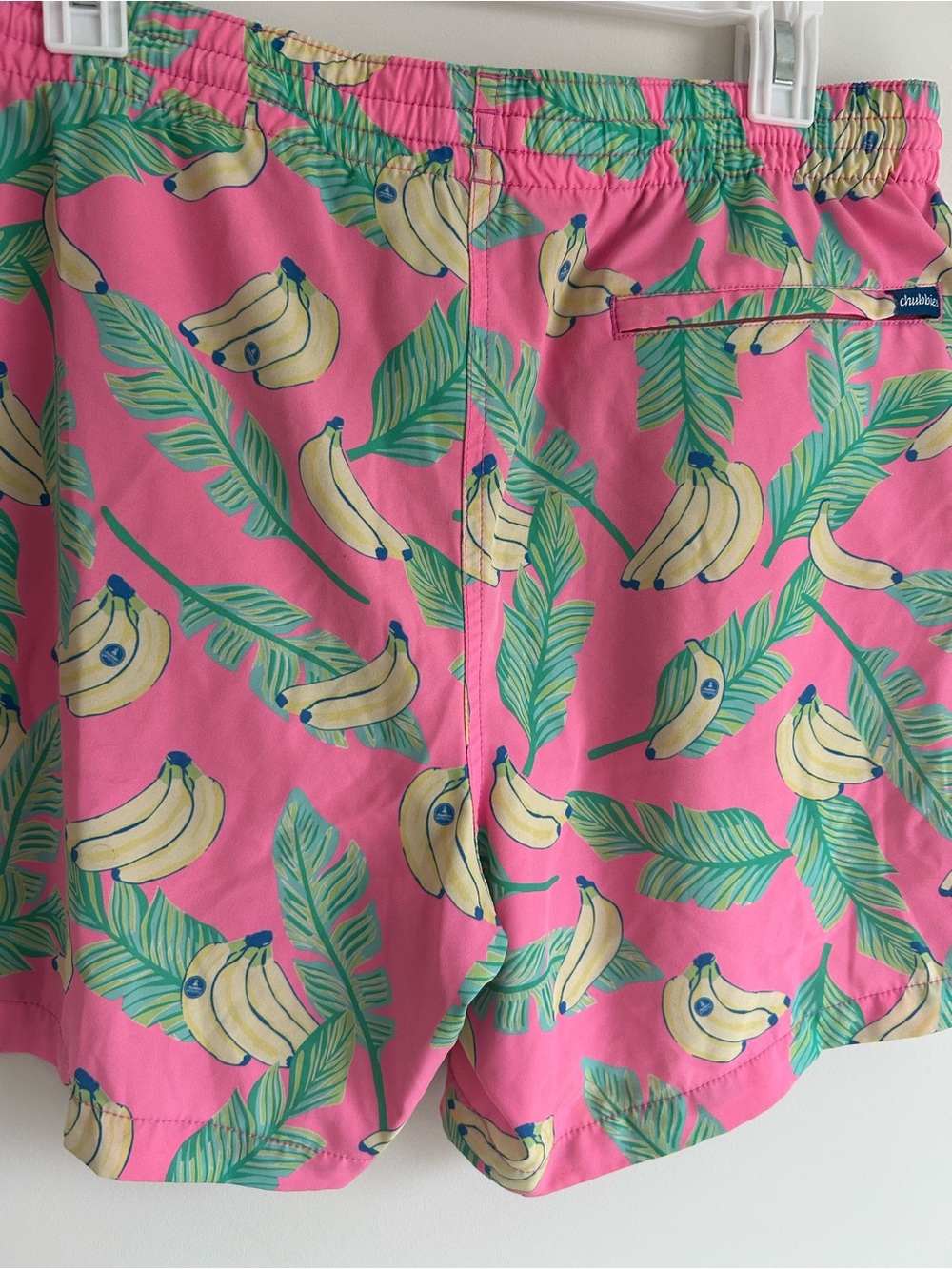 Chubbies Men's Tropical Banana Print Pink Swim Shorts L Elastic Waist Drawstring - Picture 4 of 8